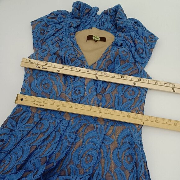 Eva Franco Blue Lace Sheath Dress Women's 6 Mini Pleated Party Formal Event - Picture 10 of 11